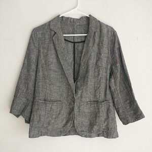 Blazer Womens M Gray Chambray 100% Flax Linen Lightweight Pockets One Button